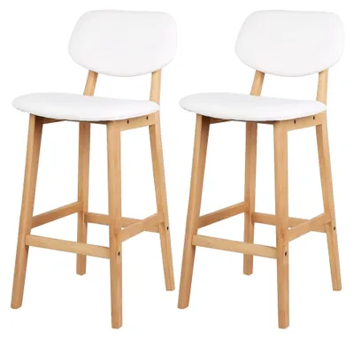 Produktbild von Barhocker 2er Set mit gepolsterter Sitzfläche und Rückenlehne aus Kunstleder, Holz in Weiß