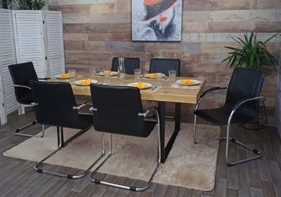 Produktbild von 6er-Set Esszimmerstuhl Samara, Freischwinger Küchenstuhl Lehnstuhl Stuhl, Stahl schwarz