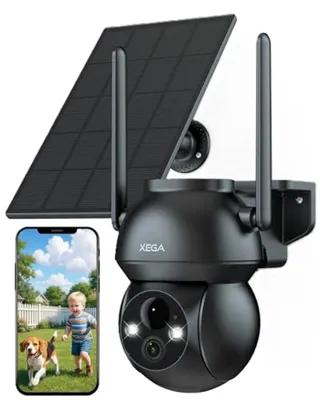 Immagine prodotto di Telecamera di sicurezza esterna, alimentata a energia solare, per la videosorveglianza domestica, con rotazione a 360 gradi, risoluzione 2K, colore bianco