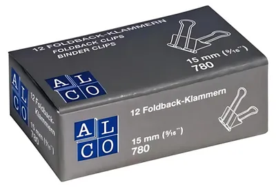 Produktbild von Alco Foldbackklammer Metall vernickelt 15mm dunkelgrün 12 Stück