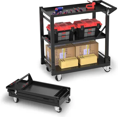 Image de Chariot de service – Chariot d'atelier pliable 3-en-1 – Chariot de transport – Chariot à outils – Capacité de charge : 96 kg