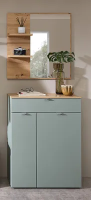 Produktbild von Garderobenspiegel und Flurkommode grün matt mit Eiche BLISS-36