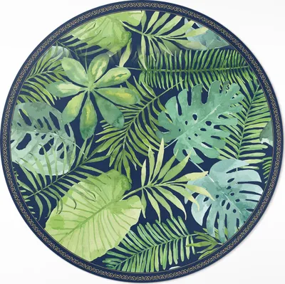 Produktbild von Tropische wilde Dschungelblätter – Vinyl Fußmatte – Ø 90cm – Rutschfest – Pflegeleicht & Langlebig