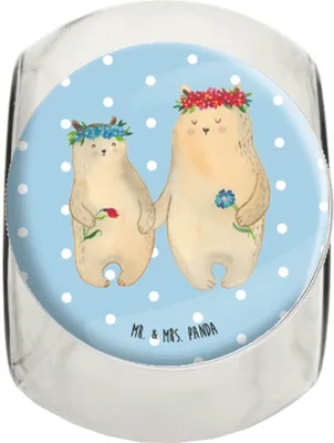 Produktbild von Mr. & Mrs. Panda Bonboniere Bären mit Blumenkranz XL 2000ml - Blau Pastell - Geschenk, Familie, aufbewahrungsglas, Mama, glasbehälter, schraubglas, keksdose glas, Family