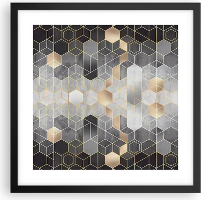 Produktbild von Gerahmtes Poster - Schwarzer Rahmen - Geometrisch Abstraktion Sechsecke - 40x40 cm - Wand Bild - Wanddeko - Wandbilder - Kunstposter - Wandposter - Bilderrahmen - Bilder - Kunstdruck - P2BAC40x40-4776