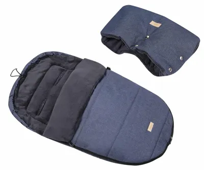 Produktbild von XXL Winterfußsack Kinderwagen Buggy 120 cm dunkelblau, Universal Fußsack mit Handmuff, Schlittensack Thermo 3-5 Jahre