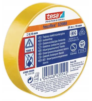 Produktbild von TESA 53988 Gelbes Elektroisolierband 19mm 20m