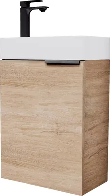 Produktbild von Planetmöbel Waschbeckenunterschrank inkl. Keramikwaschbecken 40cm mit Armatur schwarz Gäste WC Sonoma Eiche