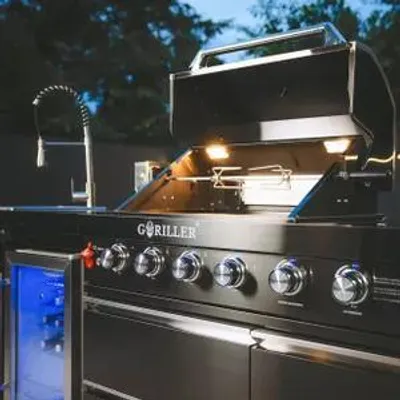 Obrázek produktu pro GORILLER® BLACKBACK M6 venkovní kuchyně, plynový gril s dvojitou lednicí a dřezem, nerezová ocel, černá barva