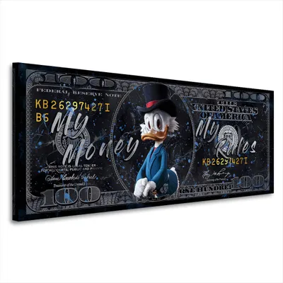 Produktbild von Pop Art Comic Duck Dollar Leinwandbild Wandbild Kunstdruck XL Wanddeko: 100x40x4cm