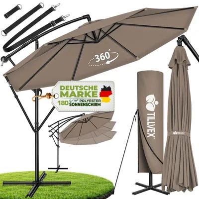 Produktbild von tillvex Sonnenschirm Cappuccino Ø 350 cm Gartenschirm Marktschirm Kurbel Balkon Alu Neigbar