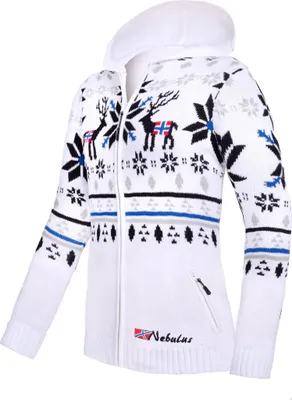 Produktbild von Nebulus Norweger Jacke Hoody NORMAX Damen, mit Kapuze, schicker Pullover im Norweger-Style, P6395 - Damen, weiß, L/40