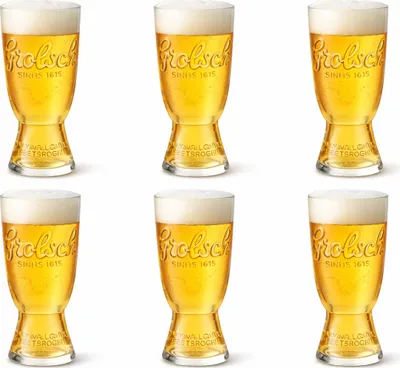 Produktbild von Grolsch Biergläser 6er Set 0,3 L geeicht – Original Reliefglas mit „Vakmanschap is Meesterschap“ – Bierglas mit Fuß