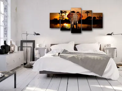 Produktbild von Akustikbild Afrika 200x100 cm Bilder Akustikschaum Hochleistungsschallabsorber Schallschutz Leinwand 5 tlg Wandbild Raumakustik Schalldämmung Tier Elefant g-C-0024-b-m