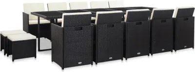 Obrázek produktu pro vidaXL 15dílný zahradní jídelní set s polštáři Poly ratan černý
