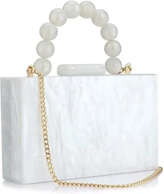 Produktbild von Weiße Clutch Handtasche aus Acryl mit Perlenkette für Frauen