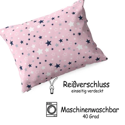 Produktbild von KopfKissenbezug 40x50 cm PinkZebra 100% Baumwolle Kinder, Kissenhülle Sterne