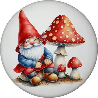 Produktbild von Gartenzwerg mit Fliegenpilz Magnet rund