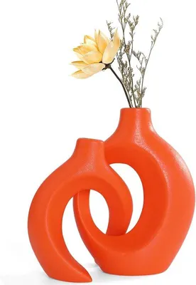 Imagen del producto de Jarrón redondo de cerámica, color naranja, diseño moderno