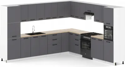 Produktbild von ULWEHOME | Eckküche 580 cm Anthrazit, Küchenmöbel-Set Grafit mit Arbeitsplatte 3,2 m, L-Küche, Vorratsschrank, Backofen-Hochschrank
