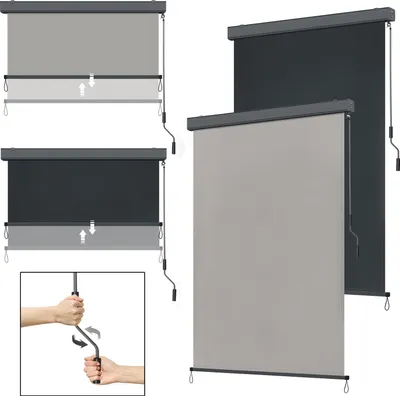 Image de LARS360 Gris 180×250cm Store à enroulement vertical pour l'extérieur, store vertical pour fenêtres et balcons, système de stores avec protection contre le soleil, le vent et la pluie