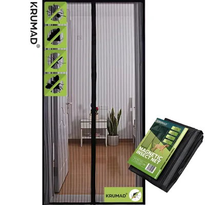 Produktbild von KRUMAD Fliegengitter Tür Magnet 100x220 cm Zuschneidbar 80/90/100 x 210/220 cm Insektenschutz Balkontür ohne Bohren Fliegengitter Balkontür Schwarz