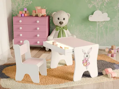 Immagine prodotto di Happy Babies - Set di scrivania e sedia per bambini, tavolo da gioco ergonomico con ampio cassetto - Tavolo da gioco e apprendimento per bambini - Mobili per bambini, Rose