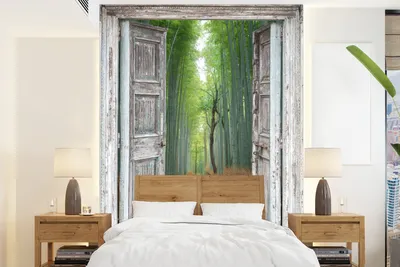 Produktbild von MuchoWow® Fototapete für Wohnzimmer oder Schlafzimmer Wandtapete Vinyl Motivtapete Bambus - Japan - Aussicht - Wald - 165x220 cm - Wanddekorationen