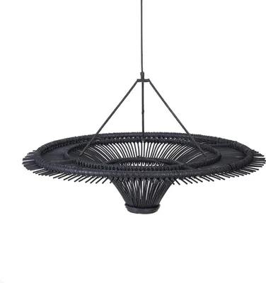 Image de Bazar Bizar Suspension fer et rotin noir 110x110x31cm