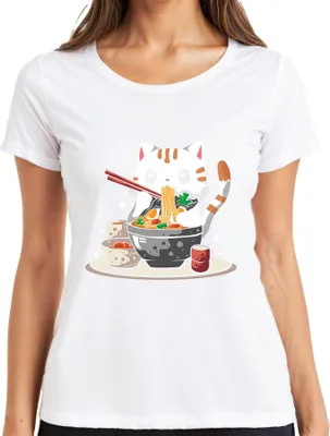 Produktbild von Kawaii Neko Katze Ramen Nudel Suppe Japan Anime Manga süß Cartoon Damen T-Shirt, Weiß, S