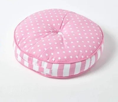 Produktbild von Famanu Sitzkissen rund 100% Baumwolle mit Polyesterfüllung - Weiß mit rosa Punkten