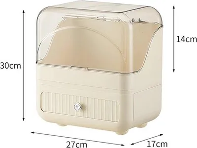 Produktbild von Make-up-Organizer aus Kunststoff mit Staubabdichtung - Kosmetik-Organizer für Schrank, Bad und Schlafzimmer, weiß