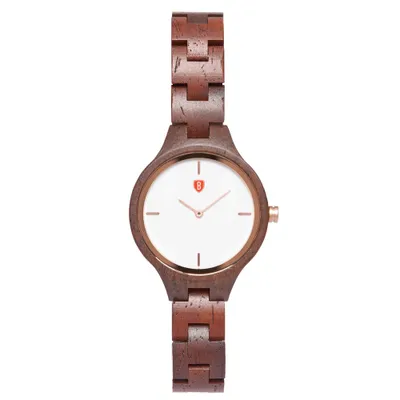 Produktbild von Bonizetti Damenuhr 3,6cm ALPENLILIE Holz-Uhr Braun Gehäuserahmen Rosé Durchmesser Armbanduhr, Holzarmband
