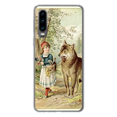 Produktbild von MuchoWow® Handyhülle Schutzhülle Hülle für Huawei P30 Wolf - Rotkäppchen - Wald Silikon Softcase Handy Hülle - Kartenbesitzer
