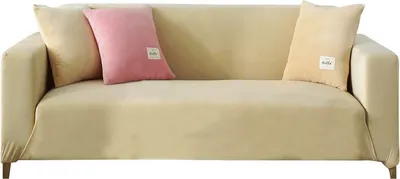 Produktbild von (1-Sitzer, Beige) Dicke Sofabezüge aus Samt, 1, 2, 3, 4-Sitzer, hochelastischer, rutschfester Sofabezug, Möbelschutz, Plüsch-Sofa-Schonbezüge mit 1 Kissenbezug für Wohnzimmer, Hunde, Katzen, Haustiere