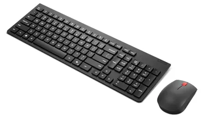 Zdjęcie produktu dla Lenovo 4X31R64485, Pełnowymiarowy (100%), Bezprzewodowy, RF Wireless, Czarny, Dołączona myszka
