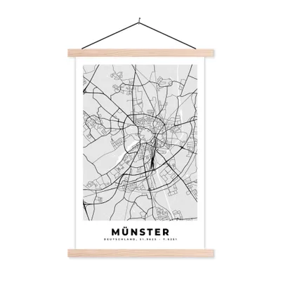 Produktbild von MuchoWow® Textilposter Karte - Deutschland - Münster - Karte - Stadtplan 40x60 cm mit holzfarbenen Rahmen - Poster
