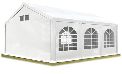 Produktbild von TOOLPORT Partyzelt Festzelt 4x6 m in weiß Professional PE Plane 550 N Wasserdicht UV Schutz mit BODENRAHMEN Gartenzelt