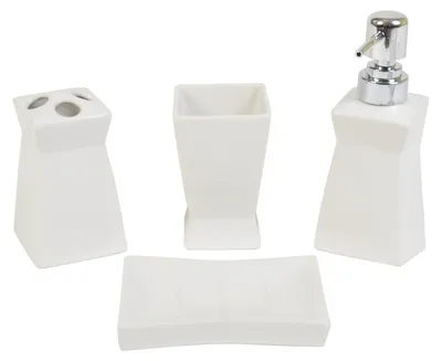 Image de Villa Wesco Set de salle de bain céramique blanc 4pcs distributeur de savon gobelet de nettoyage de dents garniture de salle de bain
