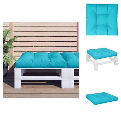 A collage of images showing turquoise cushions and a white pallet bench.