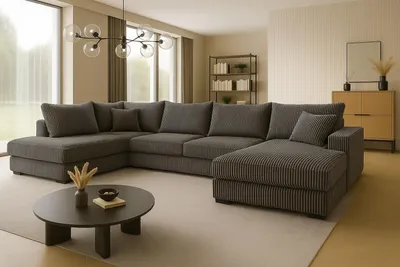 Produktbild von Ecksofa FABIO 328x182 cm mit Schlaffunktion, Bonellfederkern und Bettkasten, Farbe Graubraun