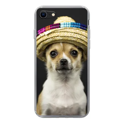 Produktbild von MuchoWow® Handyhülle Schutzhülle Hülle für iPhone SE 2022 Hund - Sombrero - Schwarz Silikon Softcase Handy Hülle - Schutzhülle