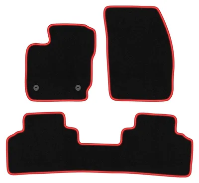 Produktbild von Velours-Fußmatten für Ford Tourneo Courier 2014- (Kombivan) – 3-tlg, Schwarz/Rot, passgenau – Wielganizator CARLUX