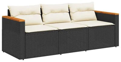 Produktbild von vidaXL Gartensofa mit Kissen 3-Sitzer Schwarz Poly Rattan