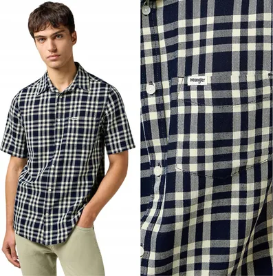 Produktbild von Wrangler 1 PKT SHIRT Crepe Indigo bawełniana koszula w kratę krótki rękaw S
