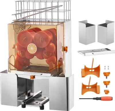Obrázek produktu pro SucceBuy Komerční odšťavňovač pomerančů, 120W automatický odšťavňovač, nerezová ocel. Vymačká 20 pomerančů/min. Dodává se s výsuvným filtračním boxem, krytem z PC, 2 nádobami na sběr slupek