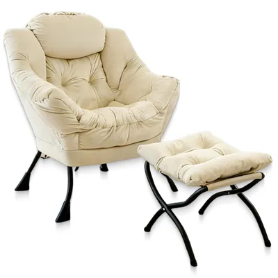 Productafbeelding van Comfortabele loungefauteuil met voetenbankje, fluweelstof, stevig metalen frame met antislipvoeten, eenvoudige montage, relaxfauteuil voor binnen