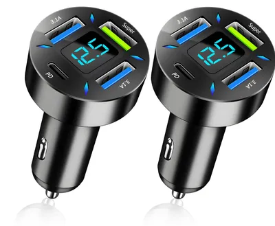 4-Port USB-C Autolader 60 W PD Schnellladegerät mit LED-Voltmeter