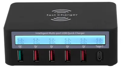 Obrázok produktu pre Inteligentná nabíjací stanica so 6 portmi LCD-USB nabíjací stanica Bezdrôtová nabíjací stanica s univerzálnou kompatibilitou pre použitie v domácnosti a v kancelárii