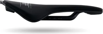 A black bicycle saddle shown from the side against a white background.